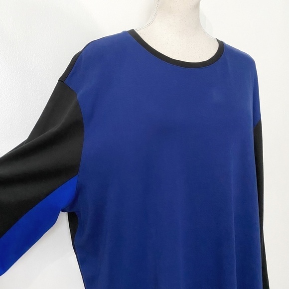 MICHAEL KORS BLACK BLUE NAVY COLOR BLOCK CREW NECK COTTON LONG TEE TOP - 2XL - Picture 4 of 7